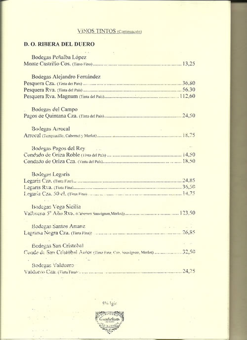 carta de vinos gambrinus