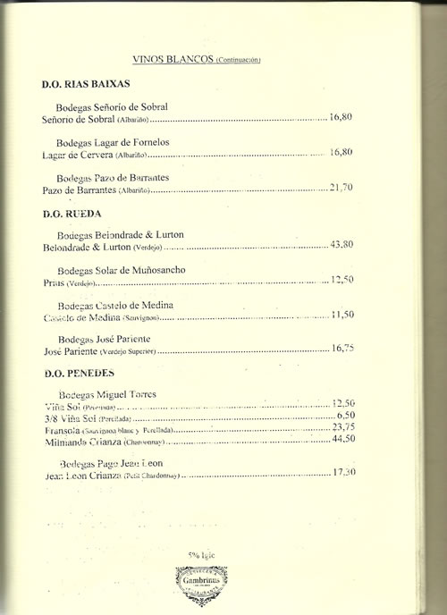 carta de vinos gambrinus