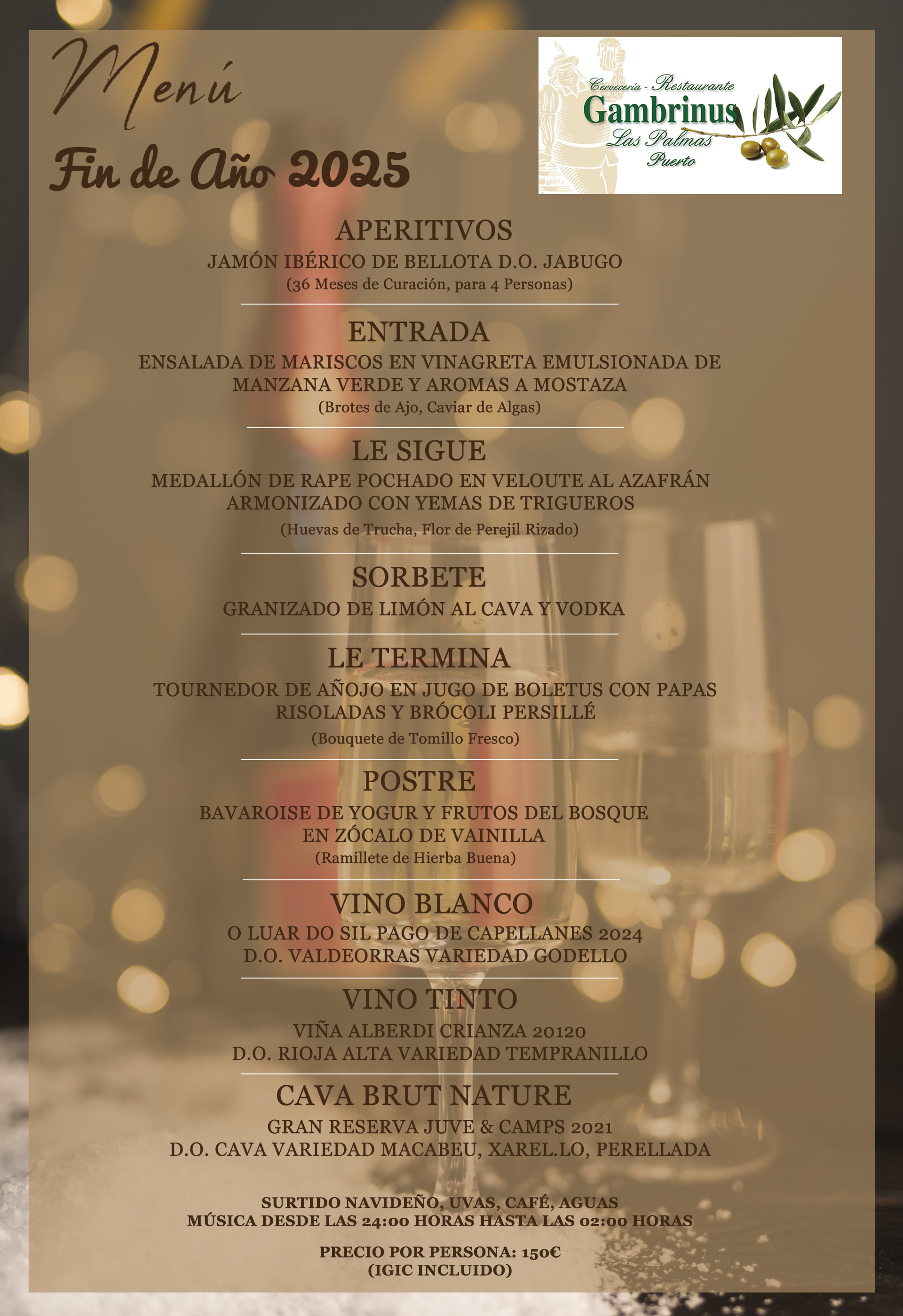 menu fin de año 2025 Gambrinus Las Palmas